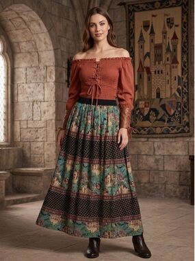 VTG 80s Karen Kane Tapestry Maxi Skirt 10 Medieval Baroque Renaissance